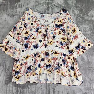 Maurices Womens Top 2X Multi Floral Lace 3/4 Flared Sleeve Boho Peasant Cottage